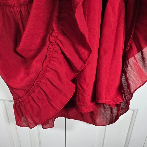 NWT Dark Red Ruffle Summer Dress – Size Large, Tie-Up Neck - Picture 5 of 7